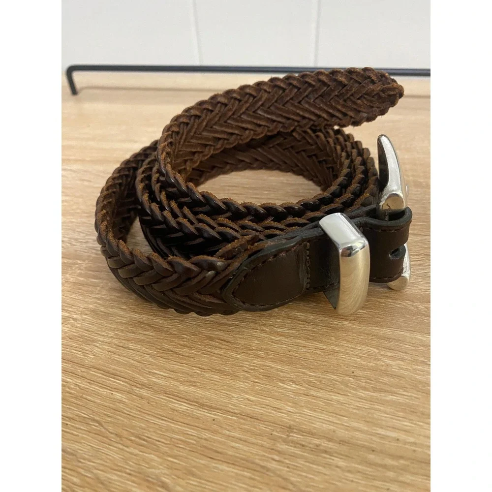 Unbranded Braided Leather Belt Men XXL Brown Woven Preppy Minimalist Old Money